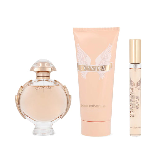 Paco Rabanne Olympea 3-Piece Set for Women (2.7 Oz Eau De Parfum Spray + 3.4 Oz Body Lotion + 0.33 Oz Eau De Parfum Travel Spray)