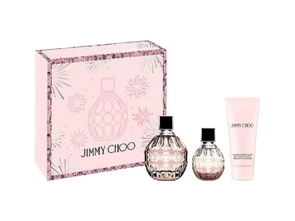 Jimmy Choo Signature Eau de Parfum 3 Piece Set - 3.3 fl. oz. & 1.3 fl. oz. Spray 3.3 fl. oz. Body Lotion - Long Lasting Fragrance with notes of Tea Rose Tiger Orchid & Cedarwood - Floral & Fruity